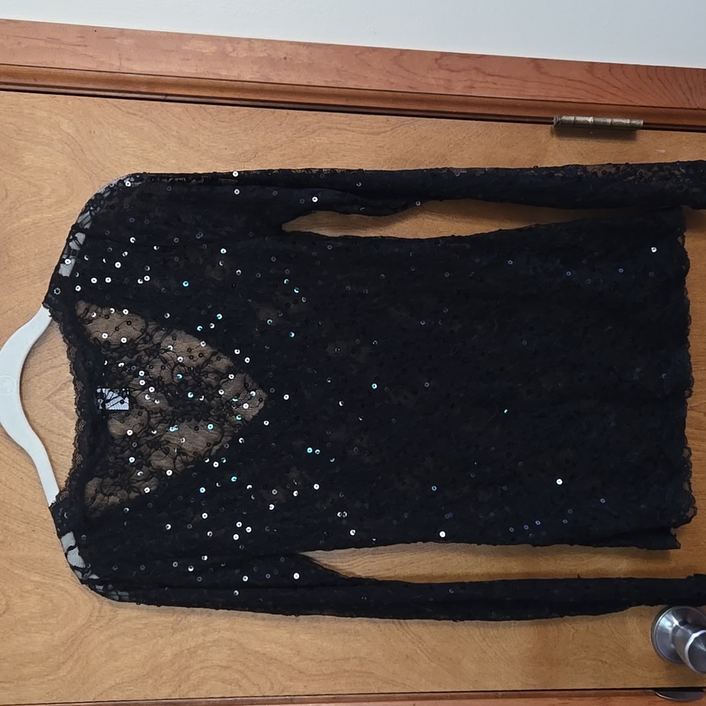 MODA International Black Lace Top S - Picture 2 of 3